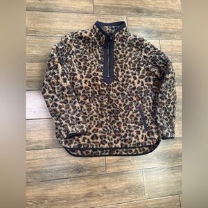 Time and Tru Women's Faux Sherpa Cheetah Leopard Print Quarter ZipPullover L